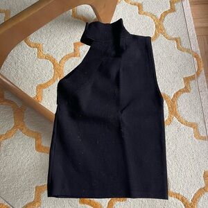 Alice + Olivia Black Ribbed Neck Knit Top